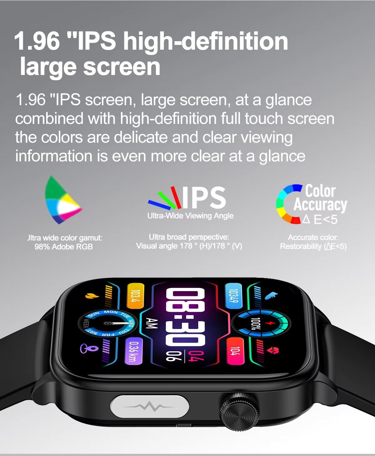 ECG/PPG Smart Watch – Heart Rate, Blood Pressure & Temperature Monitor, 1.96" Full-Touch, IP68