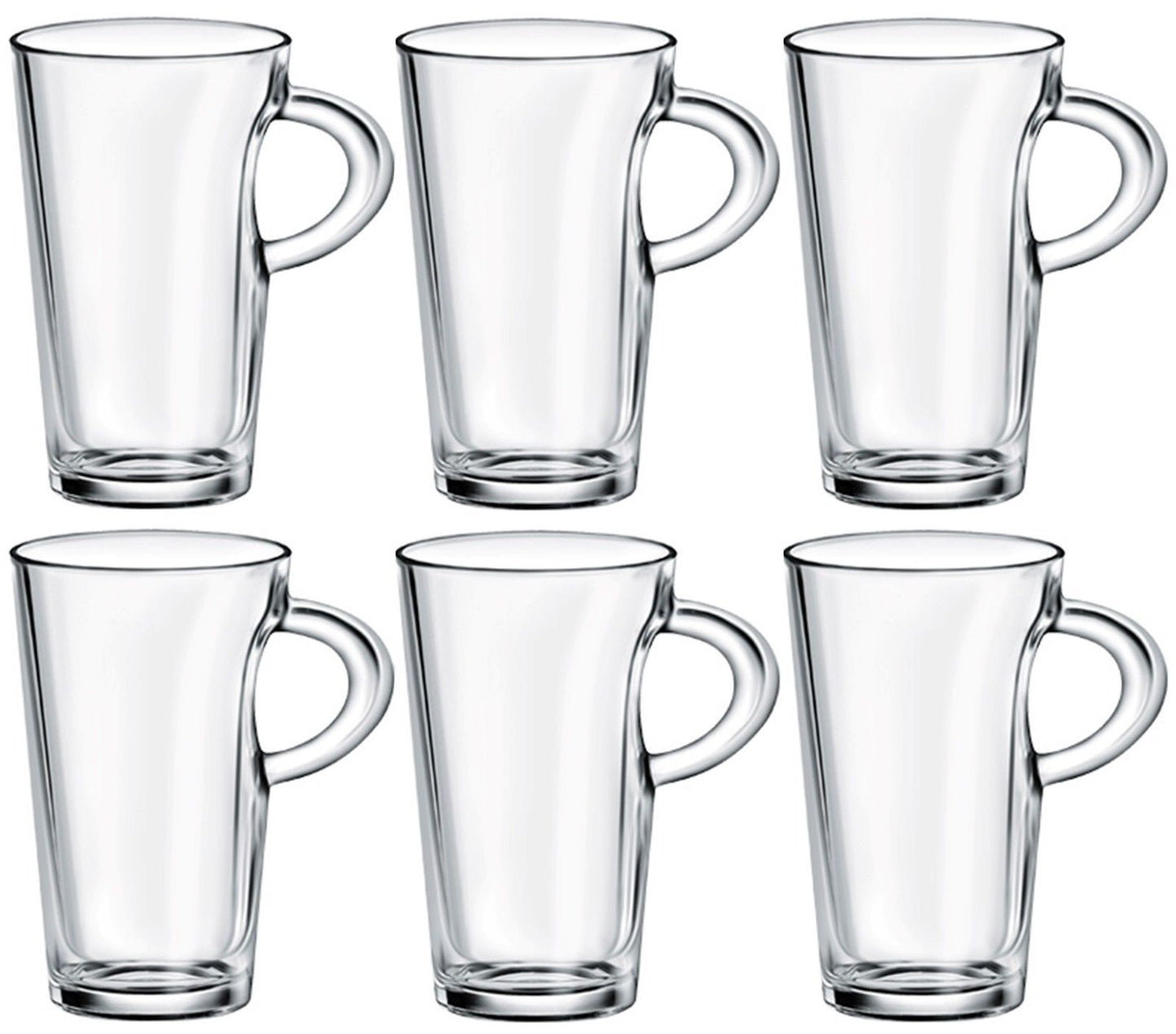 6x Elba Coffee Tall Clear Glass Mugs – 250 ml Latte Cups