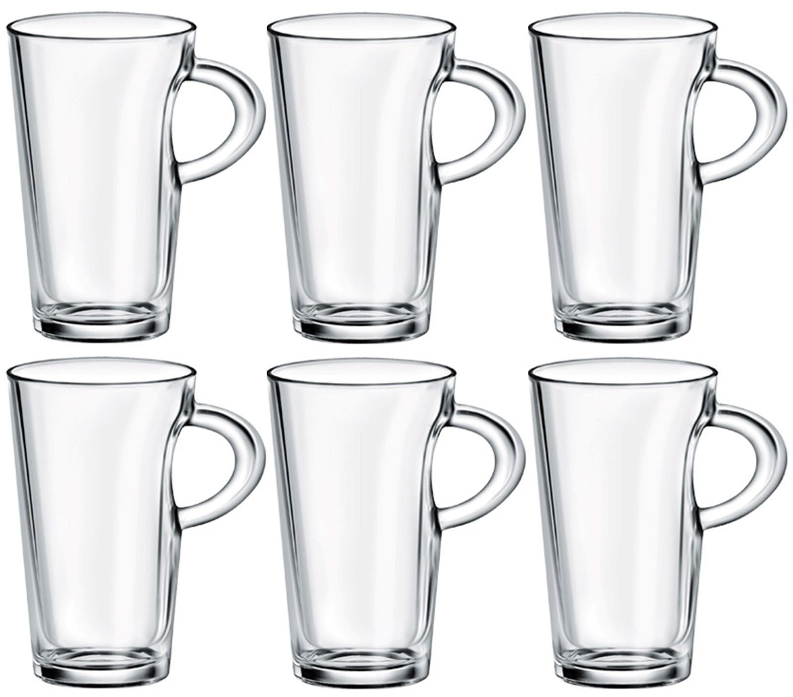 6x Elba Coffee Tall Clear Glass Mugs – 250 ml Latte Cups