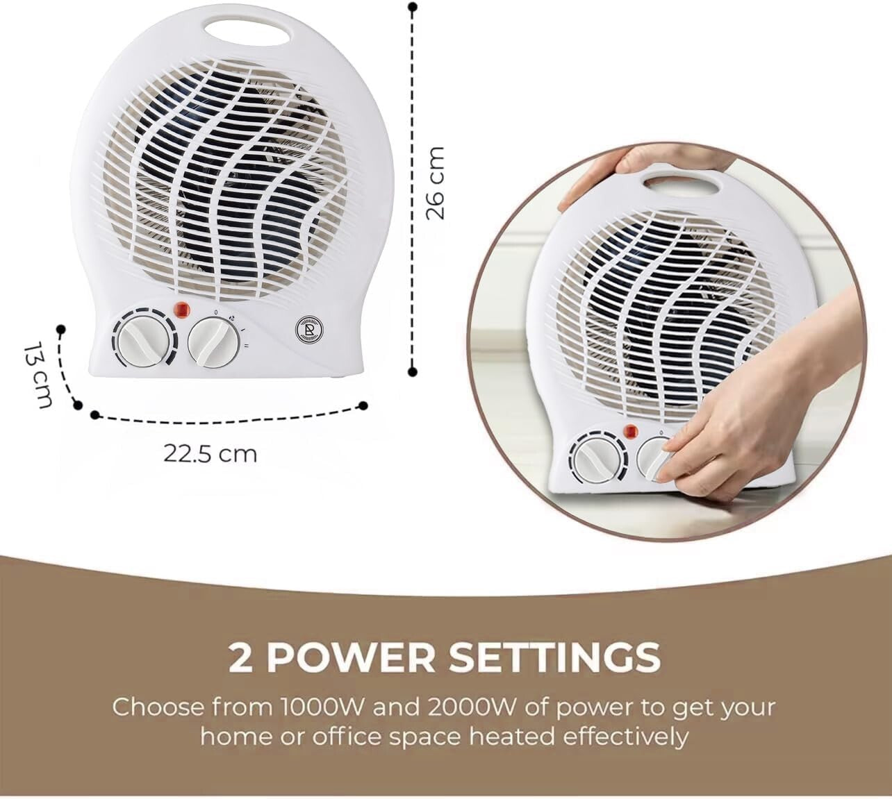 Fan Heater 2KW – Portable Electric Upright Hot & Warm Air Heater