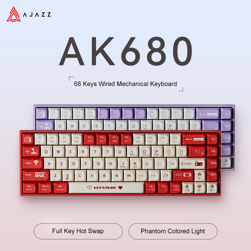 AJAZZ AK680 Mechanical Keyboard – 68 Keys, Hot-Swap, Bluetooth 5.0 / 2.4G / Wired, Gasket Mount, Compact