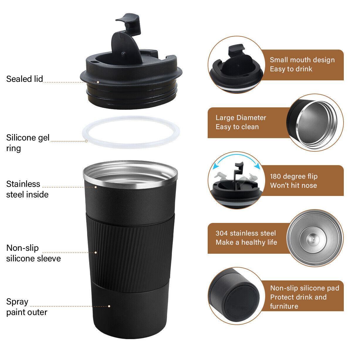 510ML Leakproof Insulated Thermal Stainless Steel Travel Coffee Mug