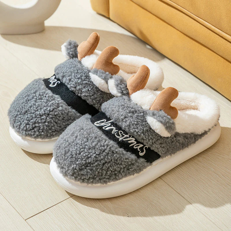 Christmas Elk Slippers – Soft Winter House Shoes, Warm Plush Slip-Ons