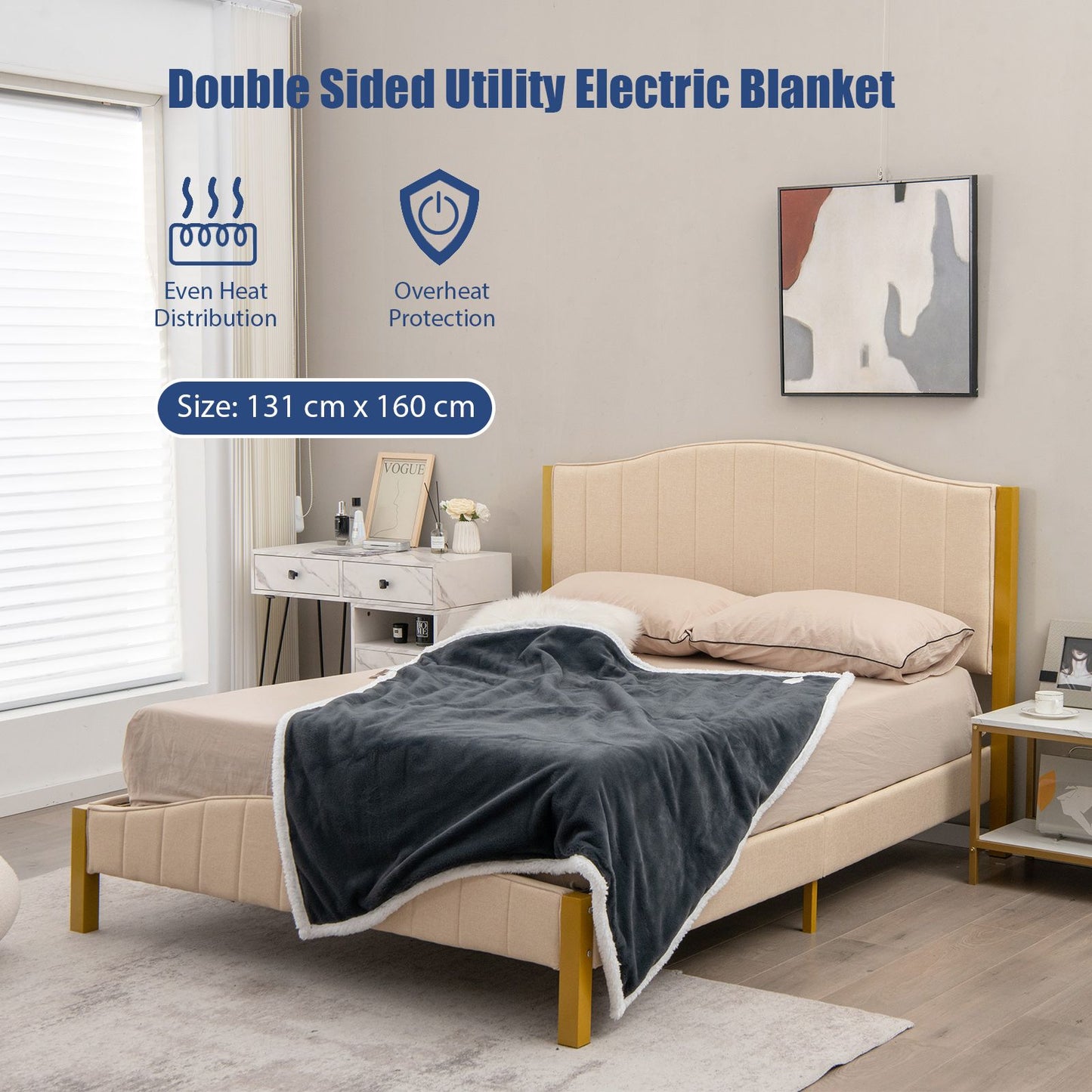 Electric Heated Blanket Throw – 10 Heat Settings, Reversible Sherpa & Velvet, Auto Shut-Off