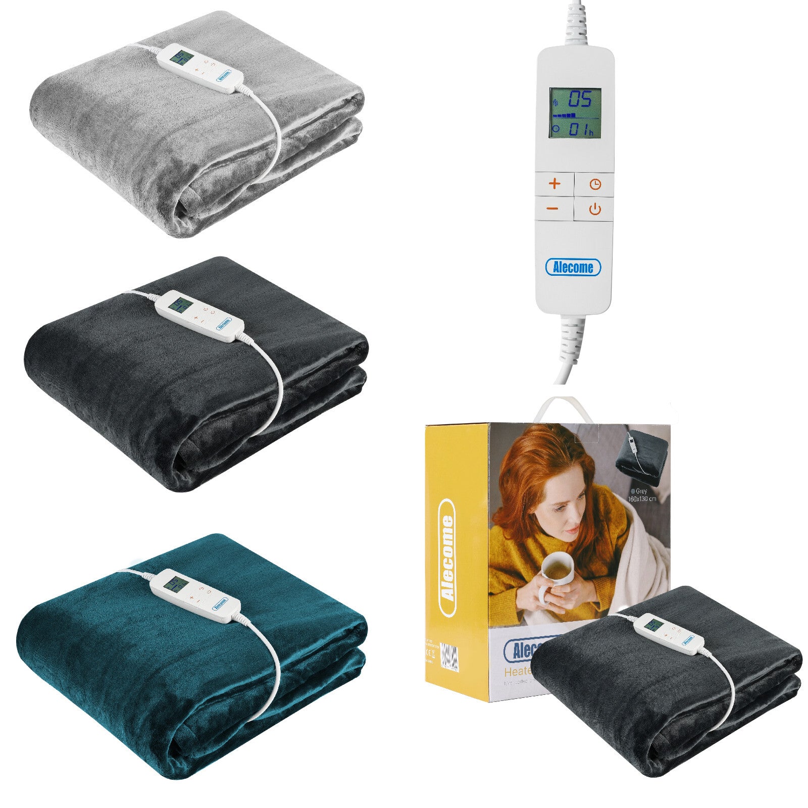Electric Heated Throw Blanket – 10 Heat Settings, Timer, Washable Fleece