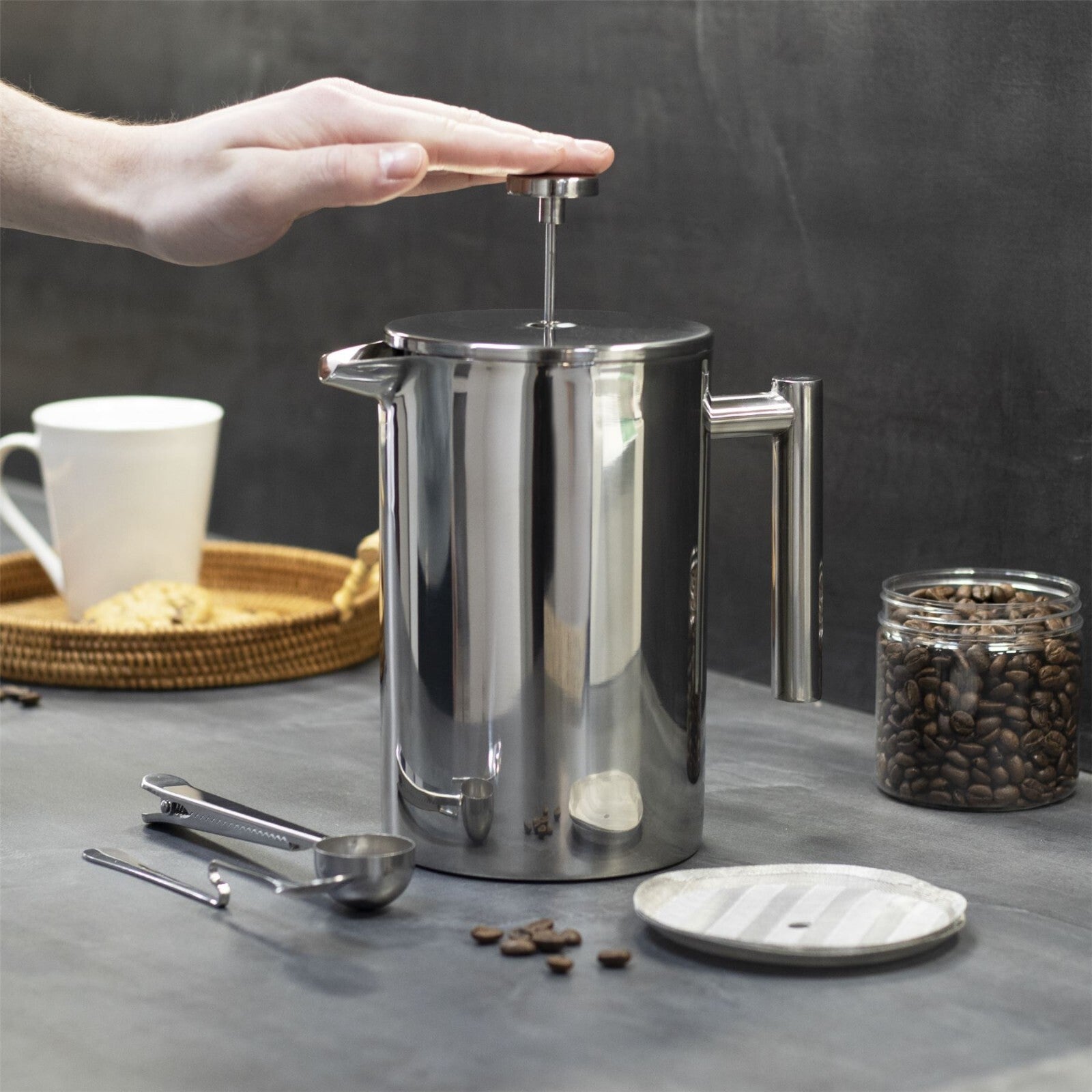French Press Cafetiere Steel Coffee Maker 1500ml — FREE Filters & Spoons | M&W