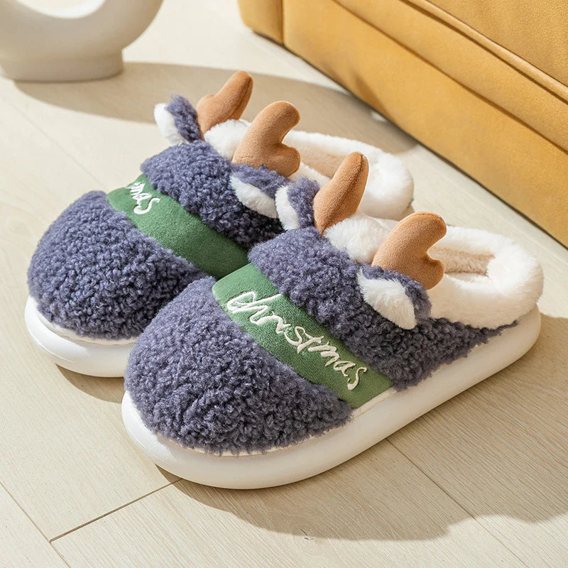 Christmas Elk Slippers – Soft Winter House Shoes, Warm Plush Slip-Ons