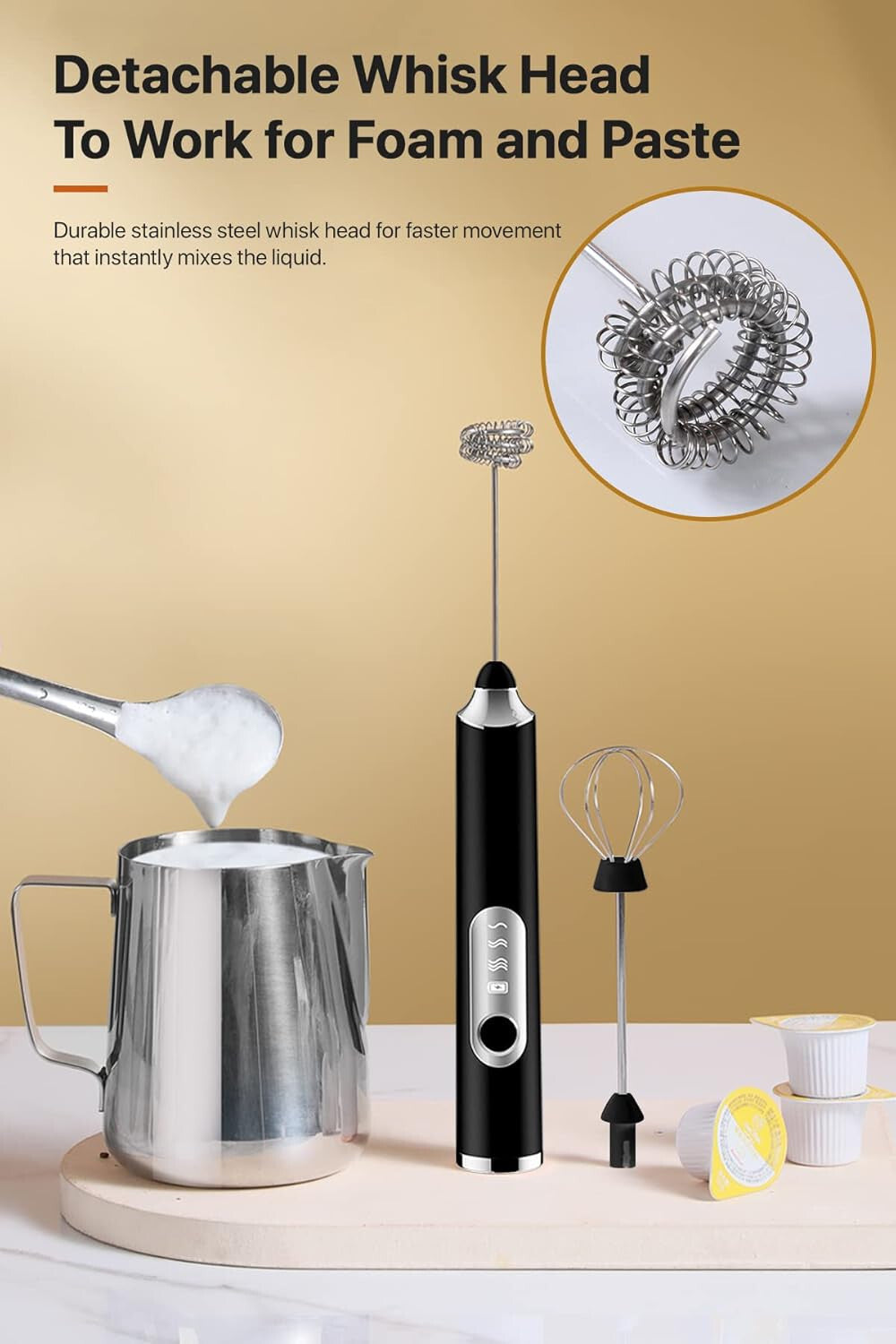 Rechargeable Electric Milk Coffee Frother Whisk Egg Beater Handheld Frappe Mixer