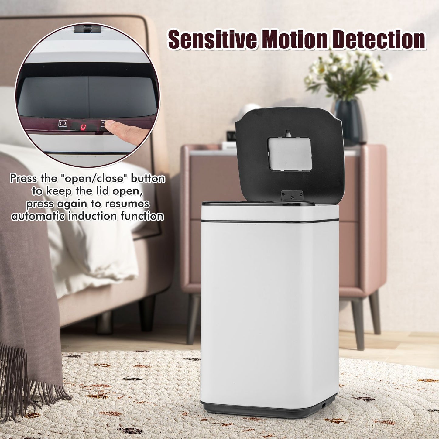 13L Intelligent Touchless Trash Can – Motion Sensor, Odour Control, Manual Override | White