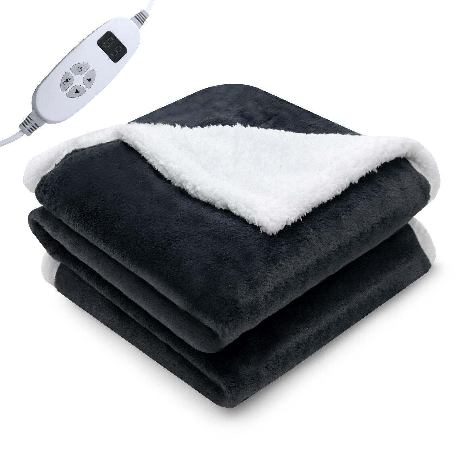 Electric Heated Reversible Blanket – Faux Velvet & Sherpa, 10 Heat Settings, Timer