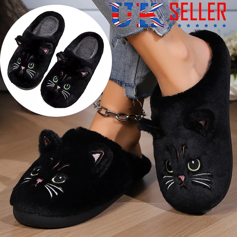 Cute Cartoon Cat Slippers – Warm Plush Indoor Slides, Non-Slip Unisex