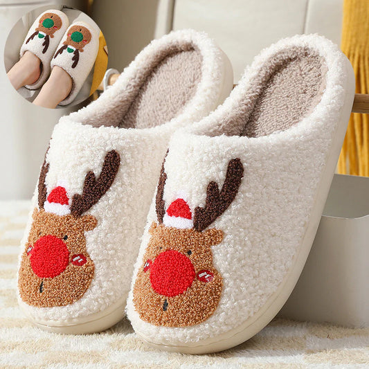 Christmas Elk Slippers – Warm Plush Winter House Shoes, Cosy Slip-Ons