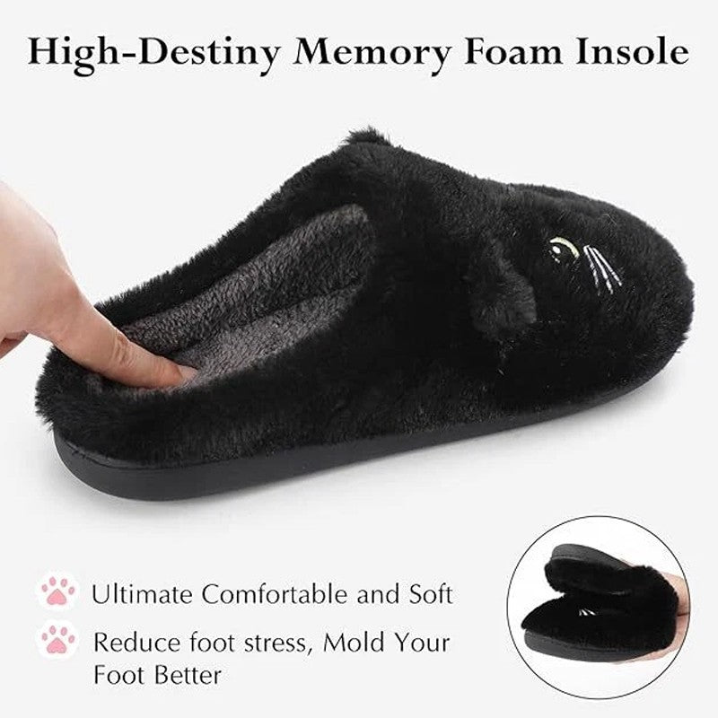 Cute Cartoon Cat Slippers – Warm Plush Indoor Slides, Non-Slip Unisex
