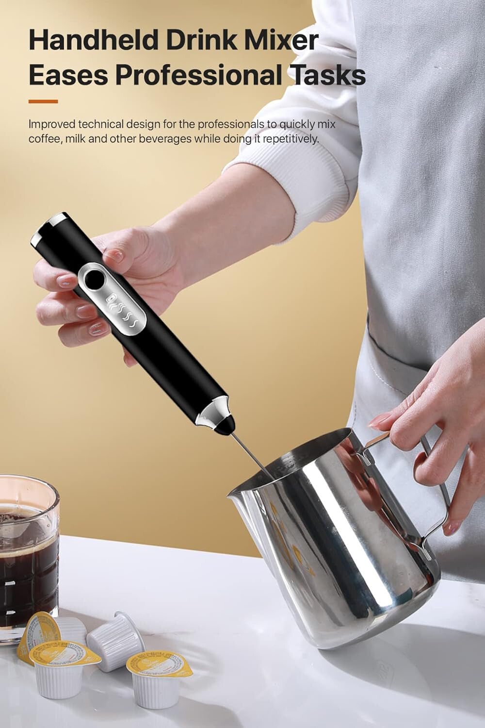 Rechargeable Electric Milk Coffee Frother Whisk Egg Beater Handheld Frappe Mixer