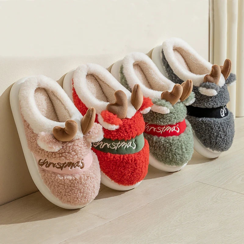 Christmas Elk Slippers – Soft Winter House Shoes, Warm Plush Slip-Ons