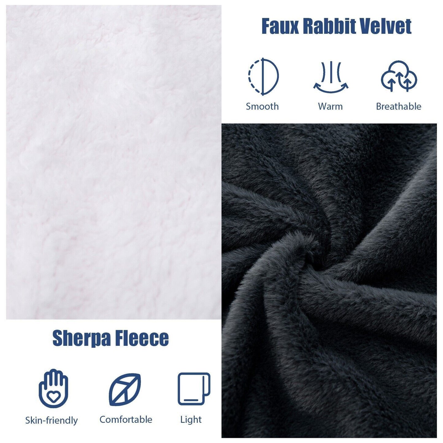 Electric Heated Reversible Blanket – Faux Velvet & Sherpa, 10 Heat Settings, Timer