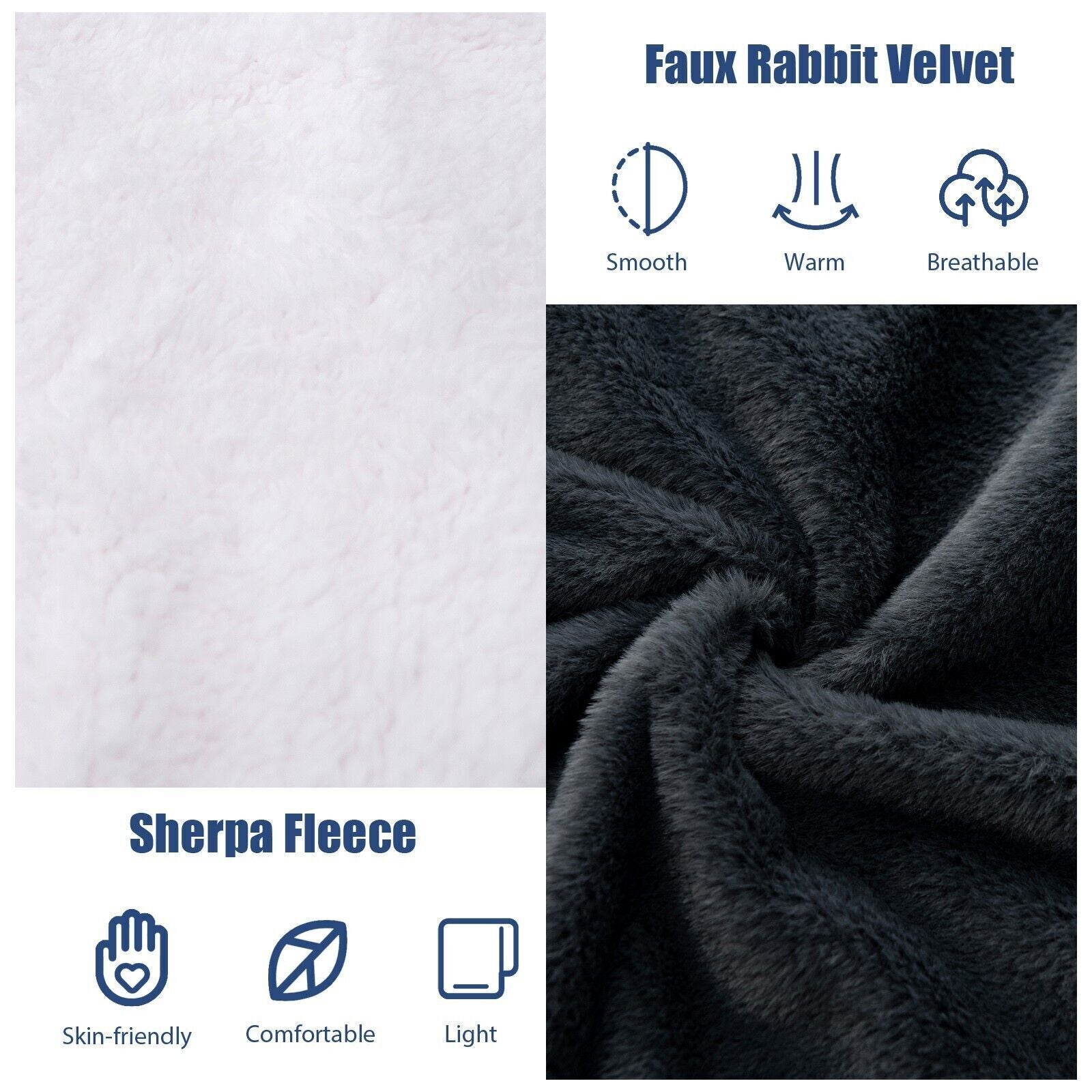 Electric Heated Reversible Blanket – Faux Velvet & Sherpa, 10 Heat Settings, Timer