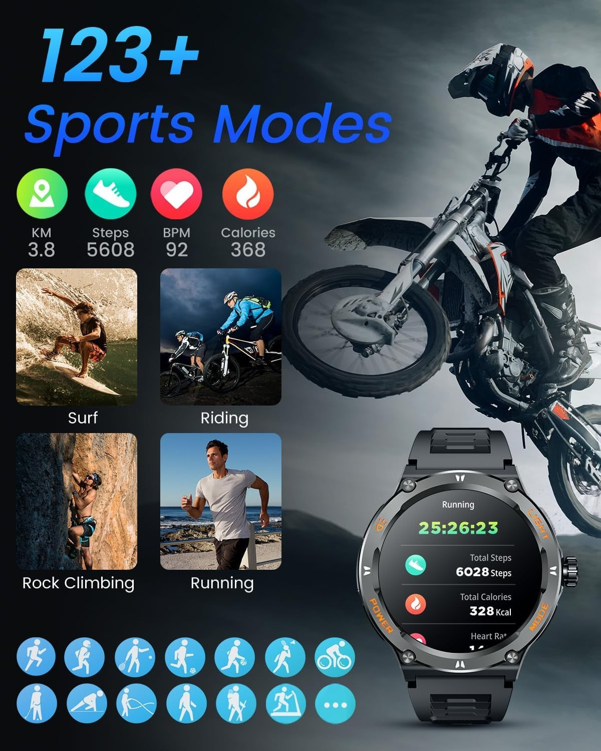 Smart Watch for Men – 1.53" HD Screen, 3ATM Waterproof Fitness Tracker with Bluetooth Calls