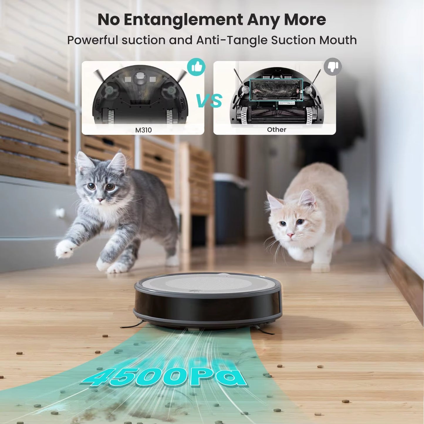 M310 Robot Vacuum Cleaner – 4500Pa Strong Suction, App/Alexa Control, 180-Min Runtime