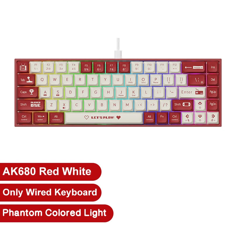 AJAZZ AK680 Mechanical Keyboard – 68 Keys, Hot-Swap, Bluetooth 5.0 / 2.4G / Wired, Gasket Mount, Compact