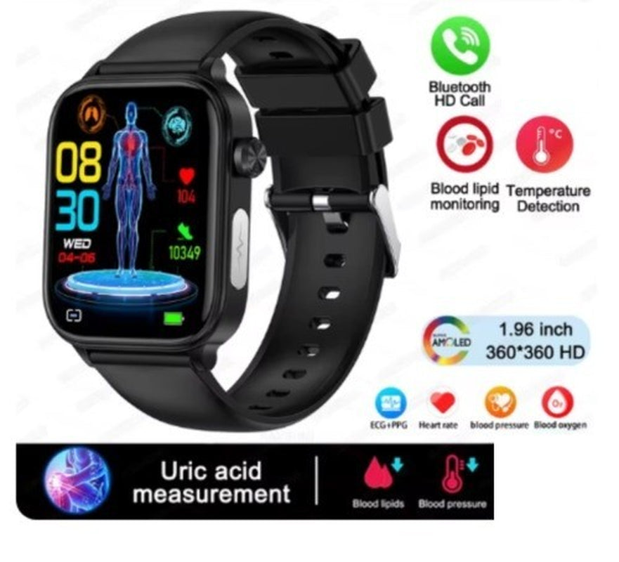 ECG/PPG Smart Watch – Heart Rate, Blood Pressure & Temperature Monitor, 1.96" Full-Touch, IP68