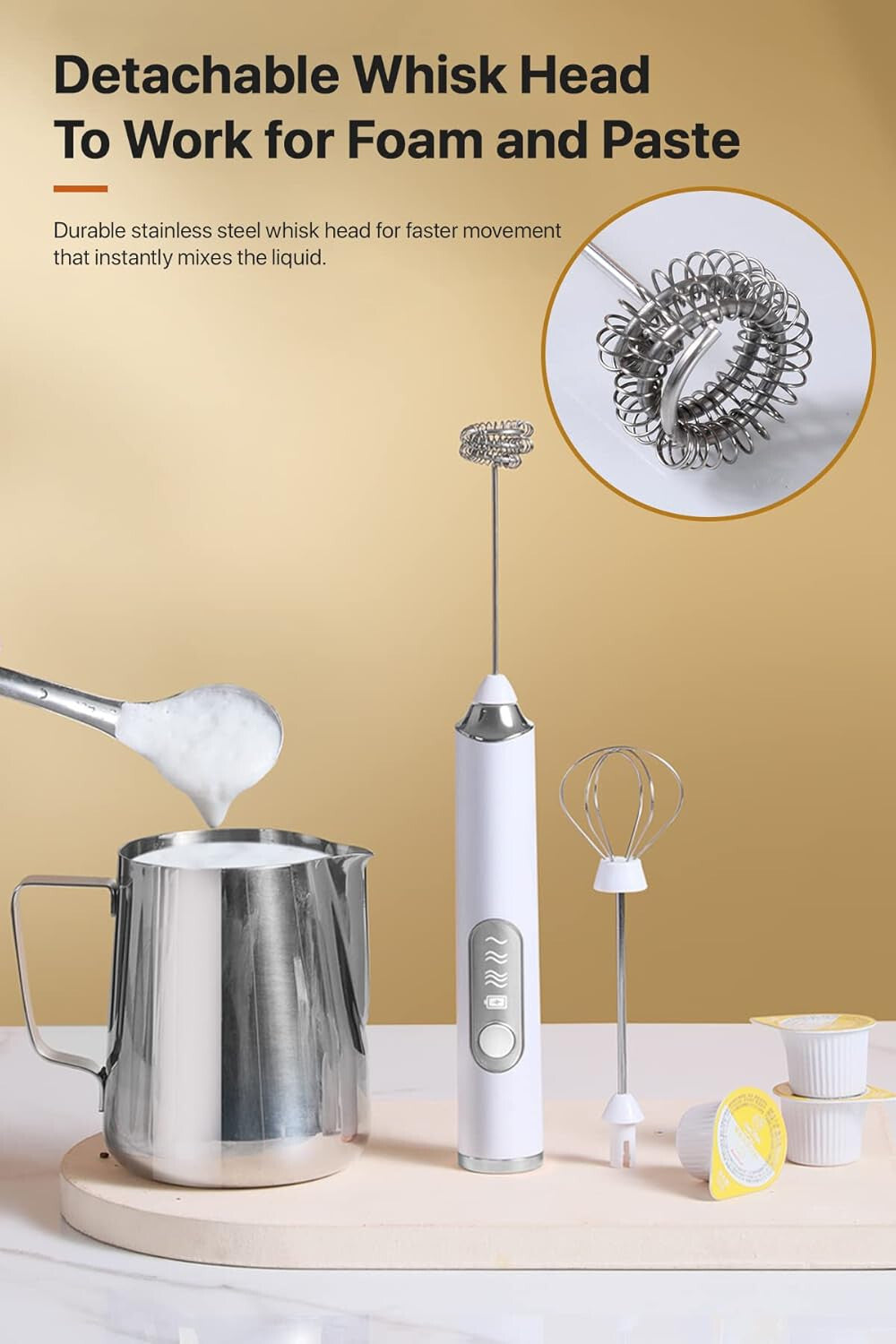 Rechargeable Electric Milk Coffee Frother Whisk Egg Beater Handheld Frappe Mixer