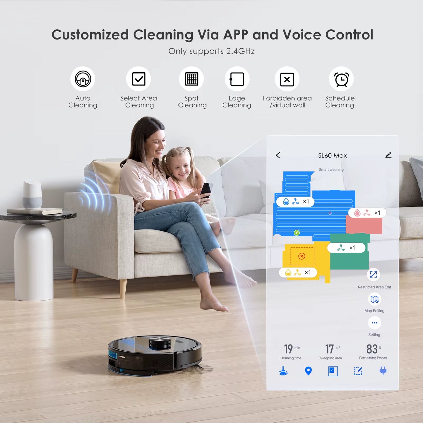 5000Pa Robot Vacuum Cleaner – Mapping, No-Go Zones, Self-Charging, Pet-Friendly