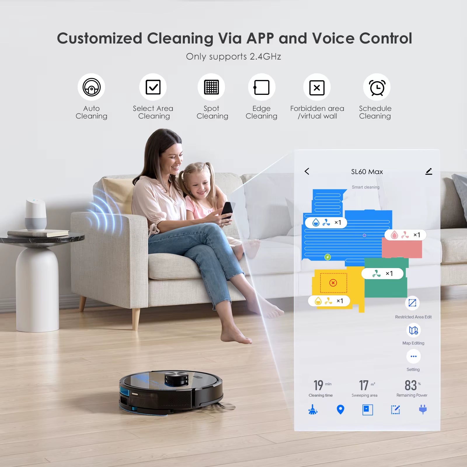 5000Pa Robot Vacuum Cleaner – Mapping, No-Go Zones, Self-Charging, Pet-Friendly