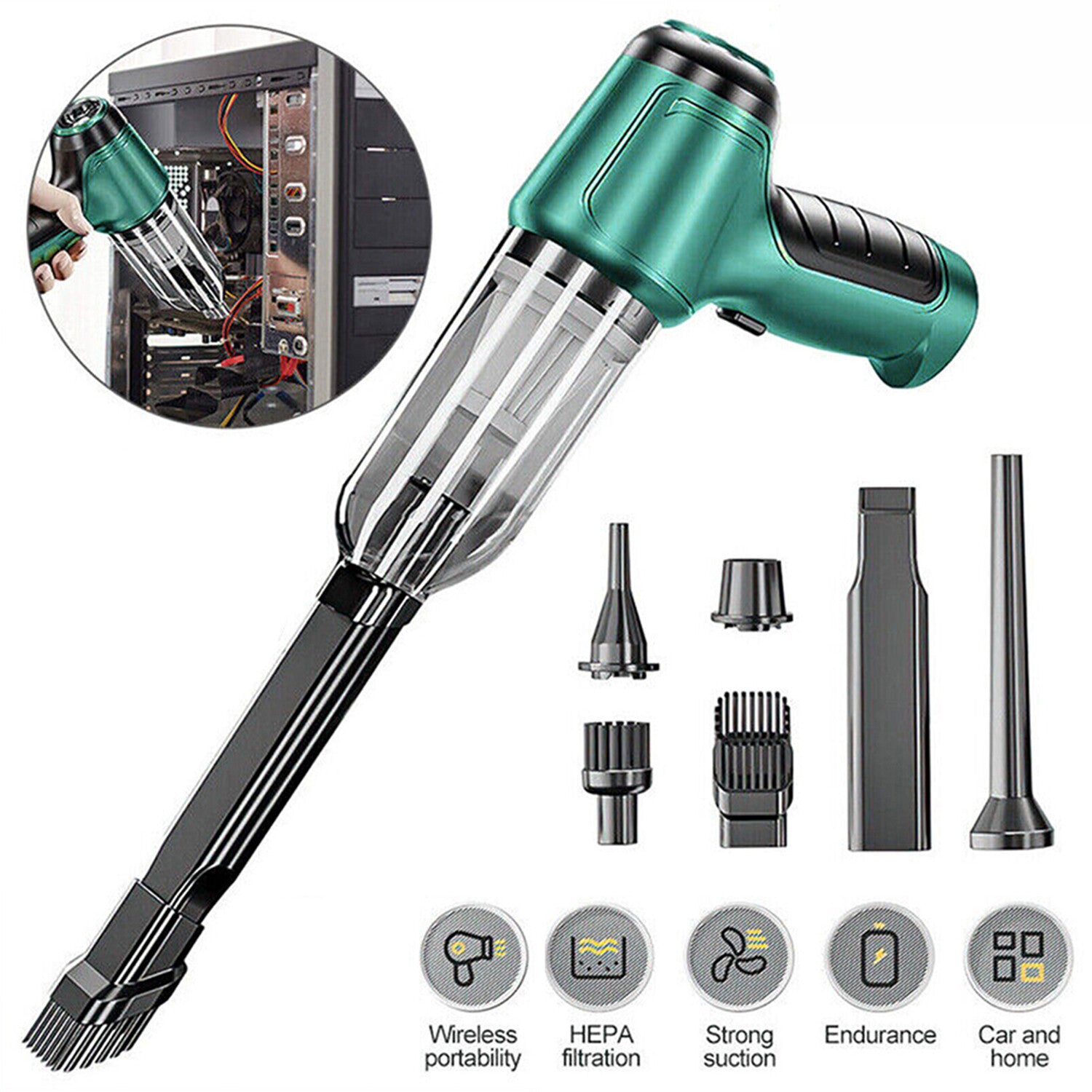 Powerful 4-in-1 Wireless Car Vacuum Cleaner – Strong Suction, Handheld & Portable