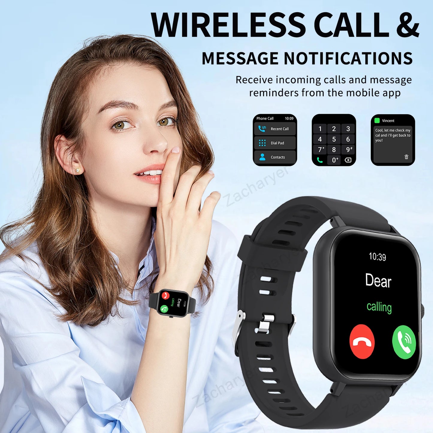Wireless Smart Watch – Call Alerts, Fitness Tracking, Soft Silicone Strap