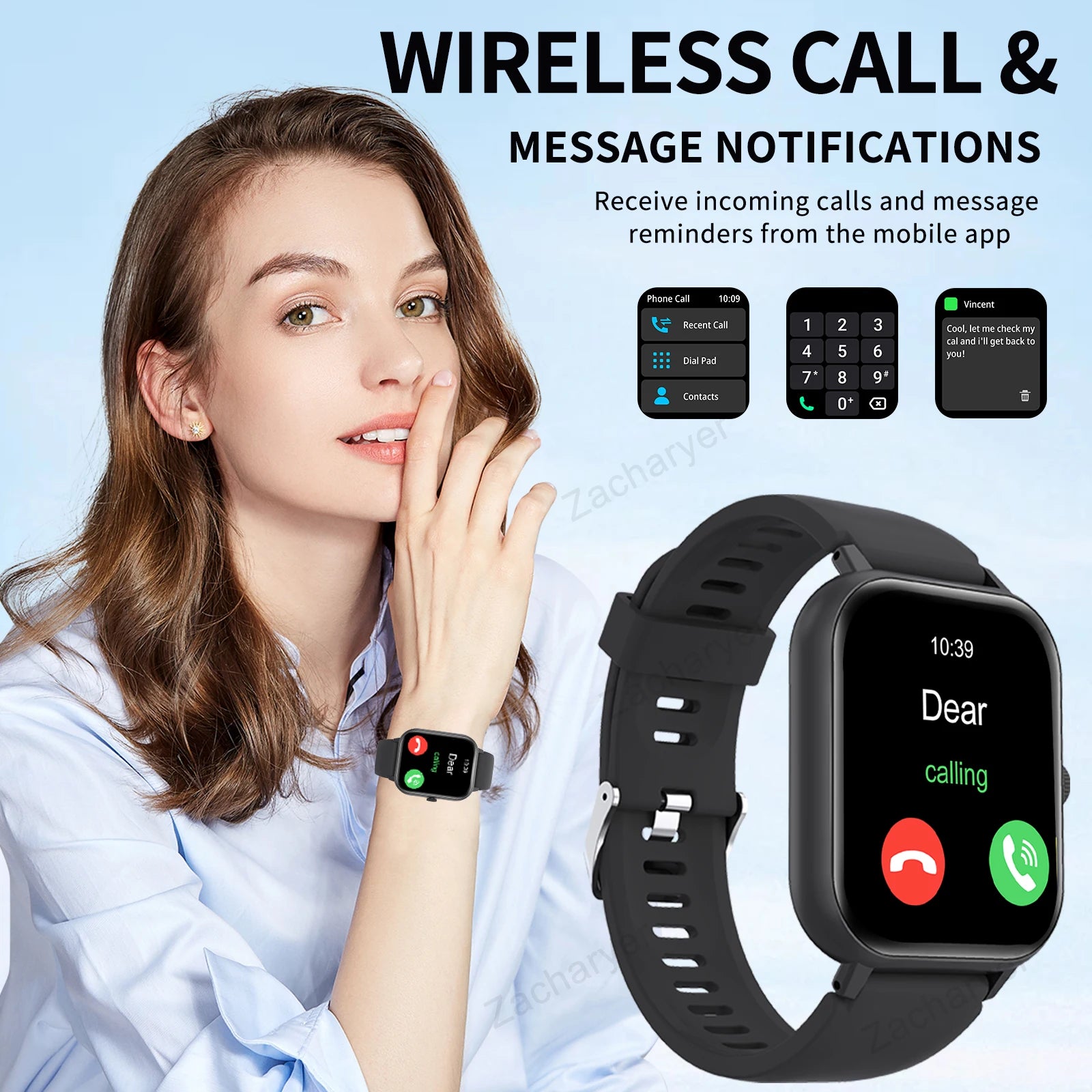 Wireless Smart Watch – Call Alerts, Fitness Tracking, Soft Silicone Strap