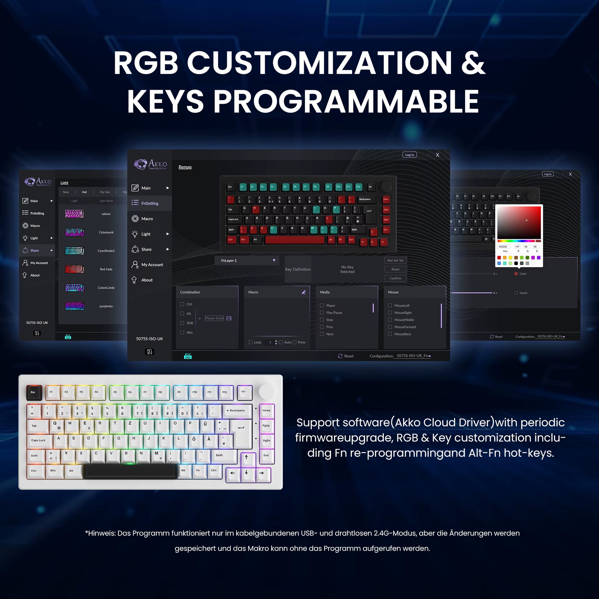 Akko 5075B Plus 75% Mechanical Keyboard – ISO-UK, Hot-Swap, RGB Side Lights, 3-Mode Wireless