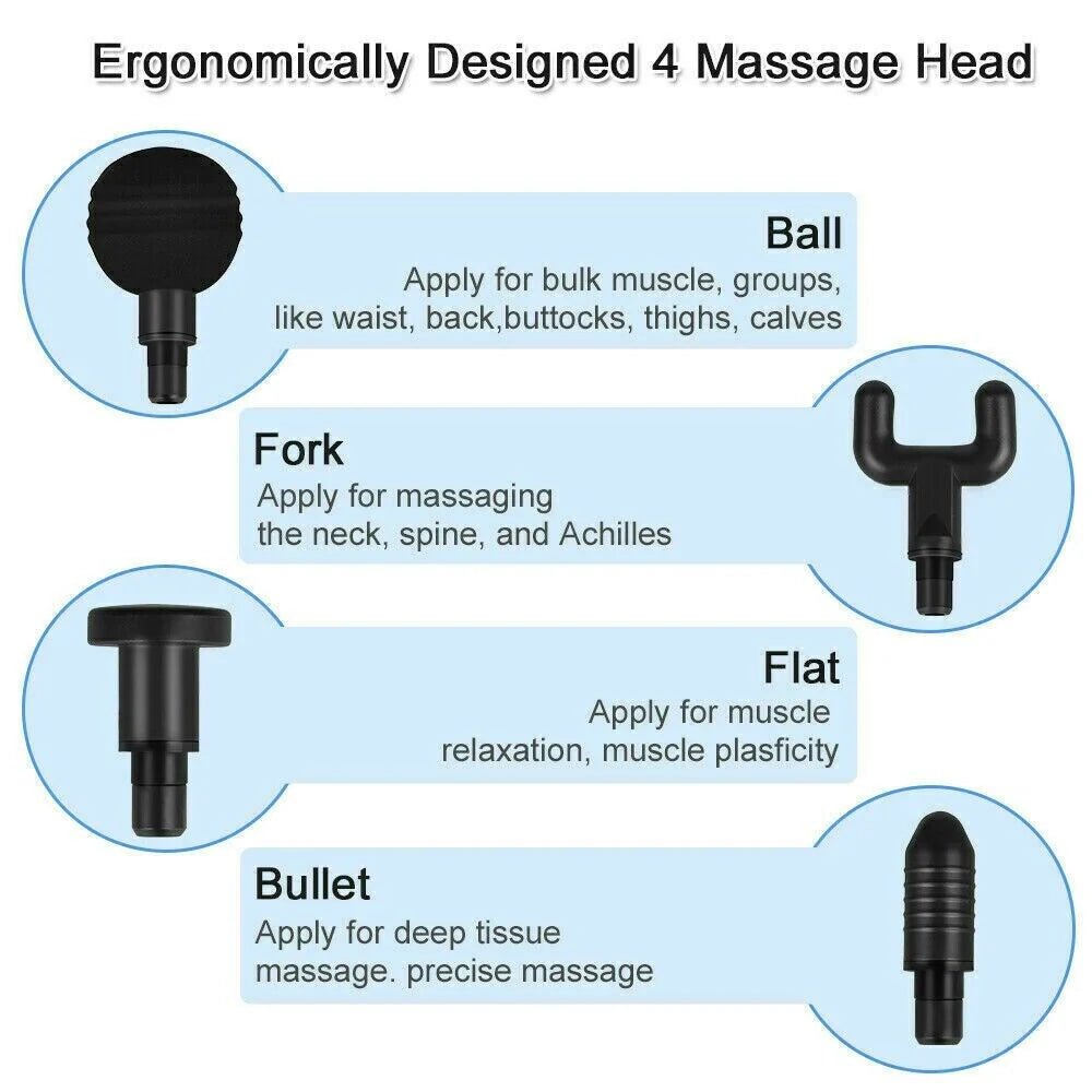 Deep Tissue Percussion Massage Gun with 6 Speeds + 4 Heads