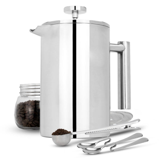 French Press Cafetiere Steel Coffee Maker 1500ml — FREE Filters & Spoons | M&W