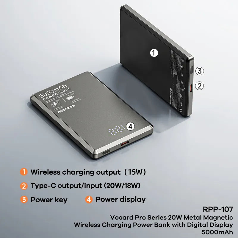 20W Magnetic Wireless Power Bank – Slim, Fast & iPhone-Ready (5000mAh)