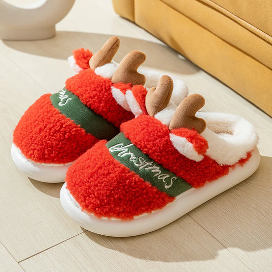 Christmas Elk Slippers – Soft Winter House Shoes, Warm Plush Slip-Ons
