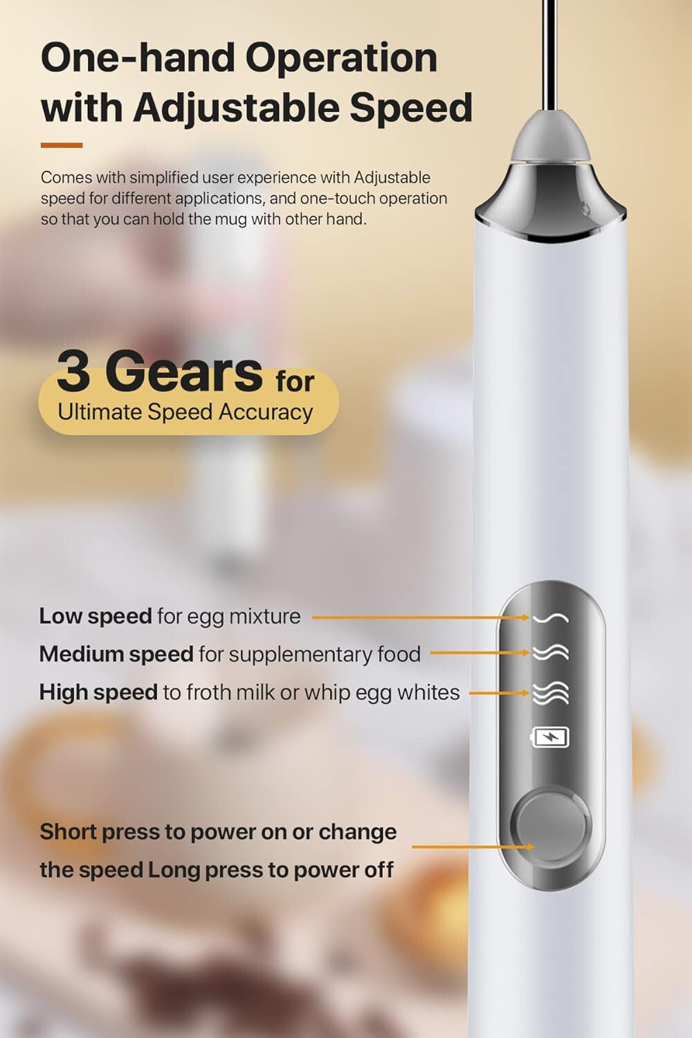 Rechargeable Electric Milk Coffee Frother Whisk Egg Beater Handheld Frappe Mixer