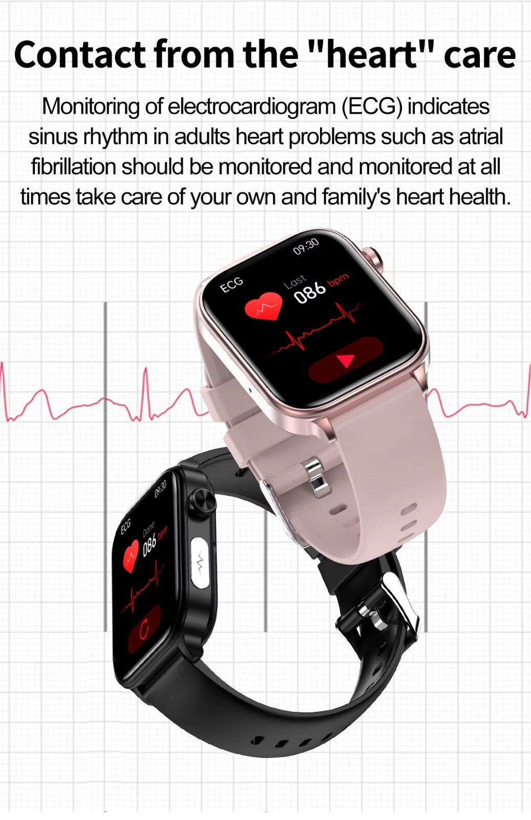 ECG/PPG Smart Watch – Heart Rate, Blood Pressure & Temperature Monitor, 1.96" Full-Touch, IP68