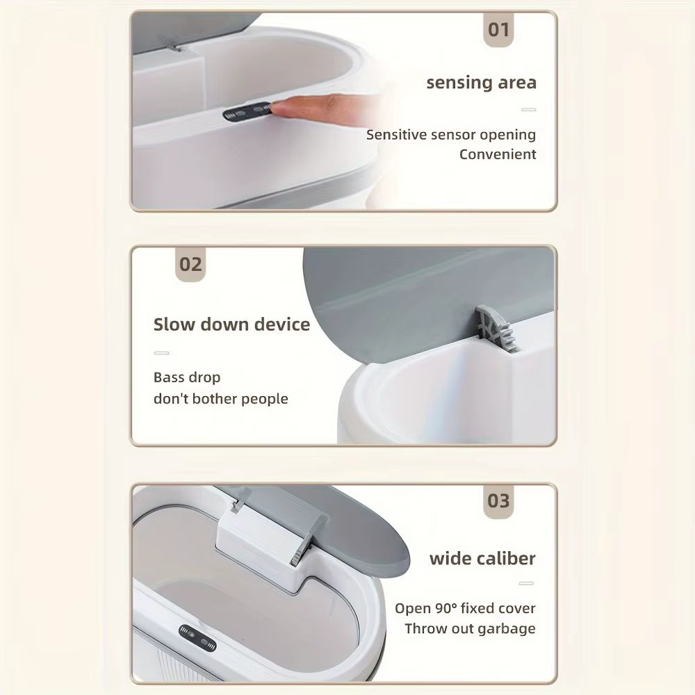 Smart 12L Trash Can – Motion Sensor, Waterproof, Silent Lid, Odour-Sealed | White