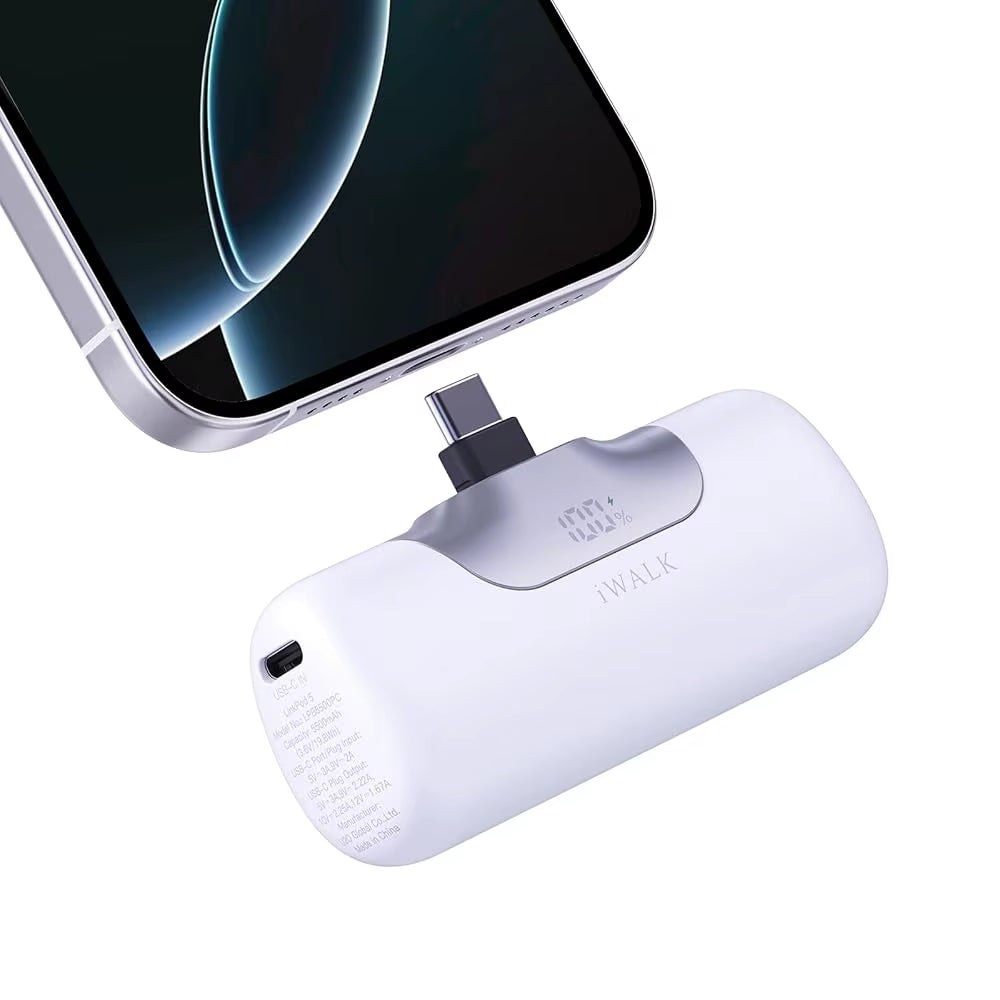 Compact 5500mAh Power Bank – 22.5W Fast Charge, Built-In USB-C, LED Display