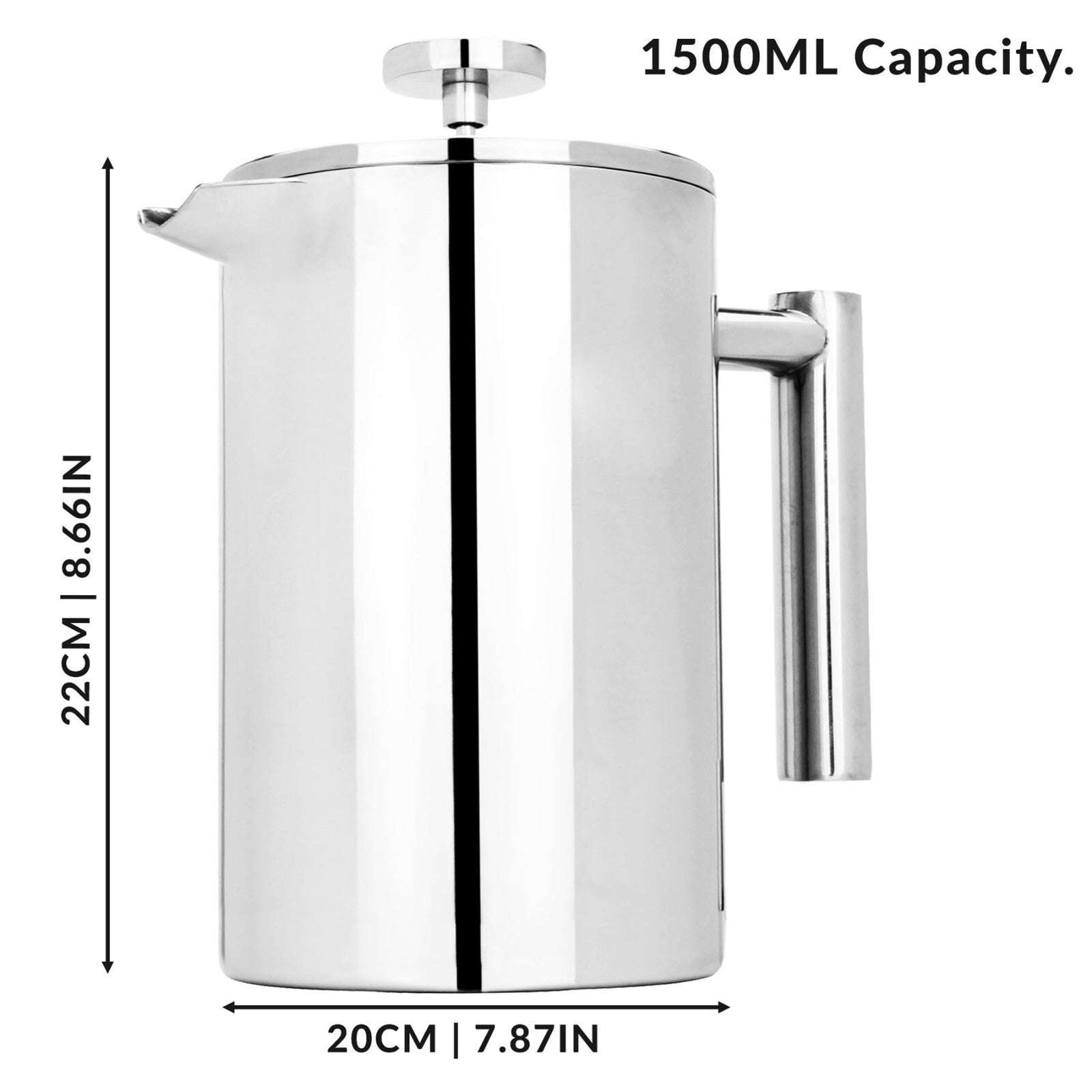 French Press Cafetiere Steel Coffee Maker 1500ml — FREE Filters & Spoons | M&W