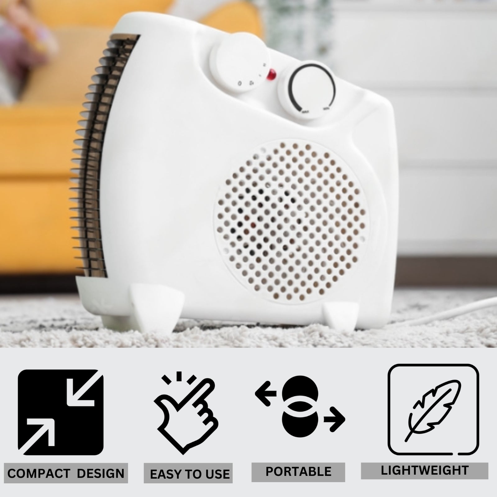 2000W Portable Electric Heater – Silent Fan for Home & Office with 2 Heat Settings