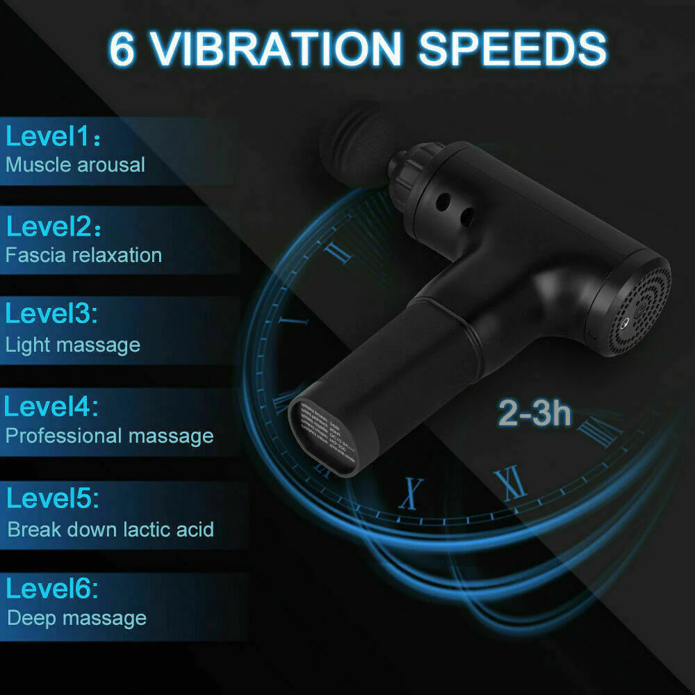 Deep Tissue Percussion Massage Gun with 6 Speeds + 4 Heads