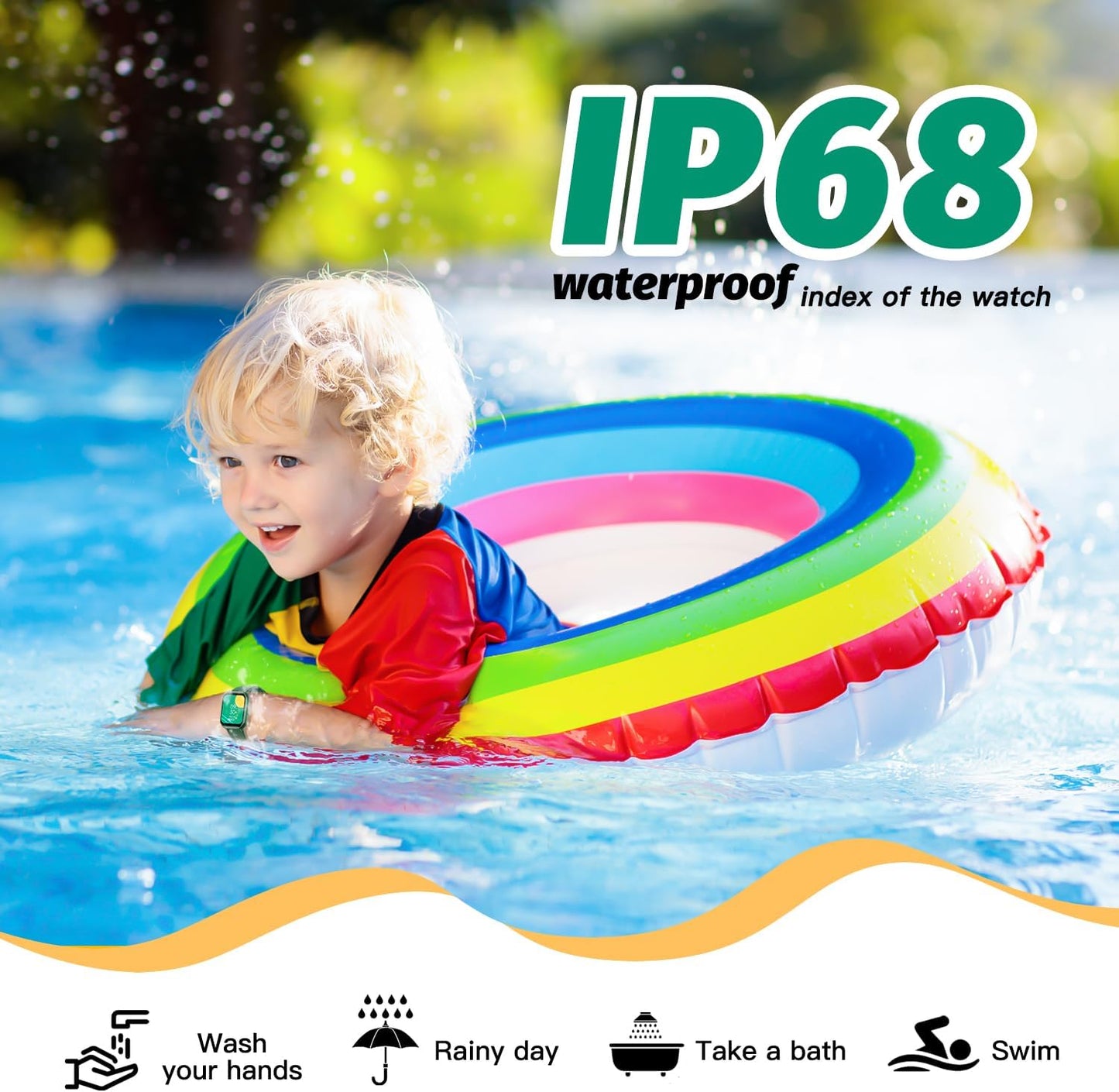 Kids Smart Watch – IP68 Waterproof Fitness Tracker with DIY Faces, Heart Rate & Sleep Monitor (Green) 