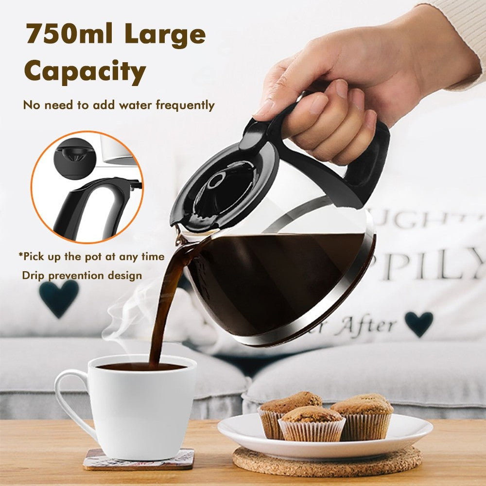 Filter Coffee Maker Machine 750Ml Instant Anti-Drip Fast Brewing Time 650W – Black
