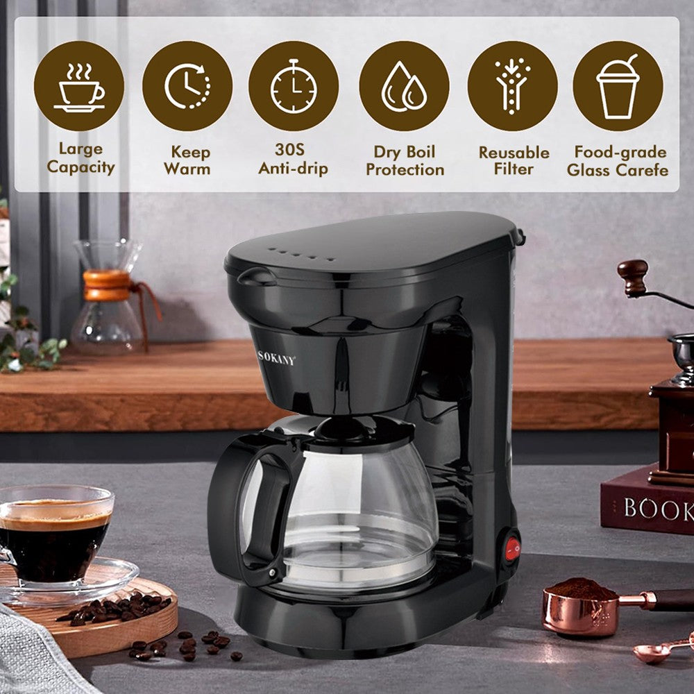 Filter Coffee Maker Machine 750Ml Instant Anti-Drip Fast Brewing Time 650W – Black
