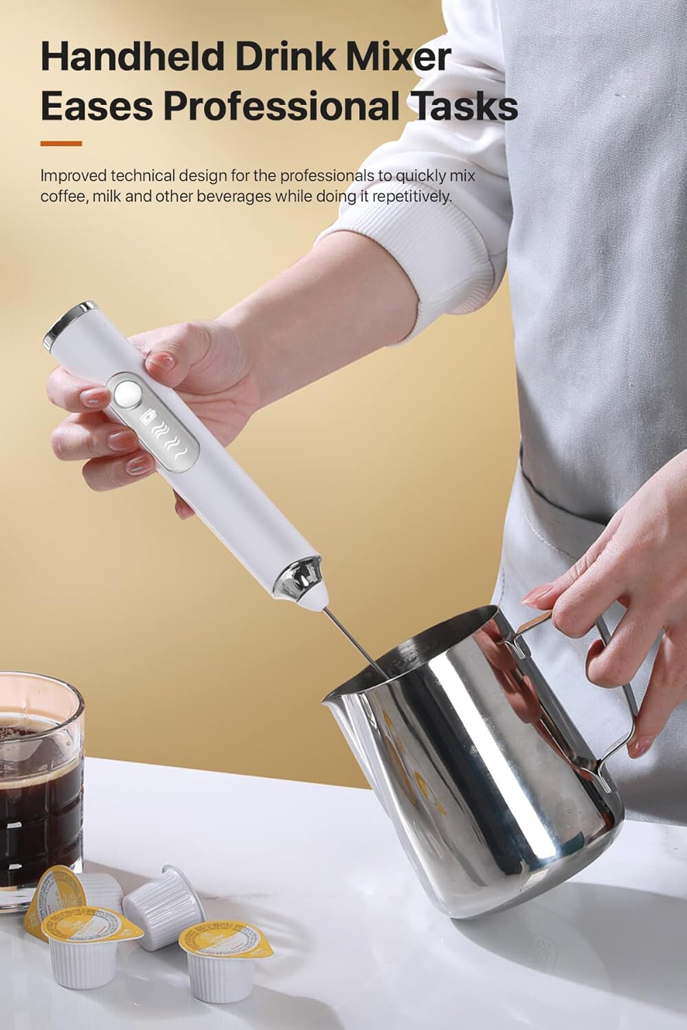 Rechargeable Electric Milk Coffee Frother Whisk Egg Beater Handheld Frappe Mixer
