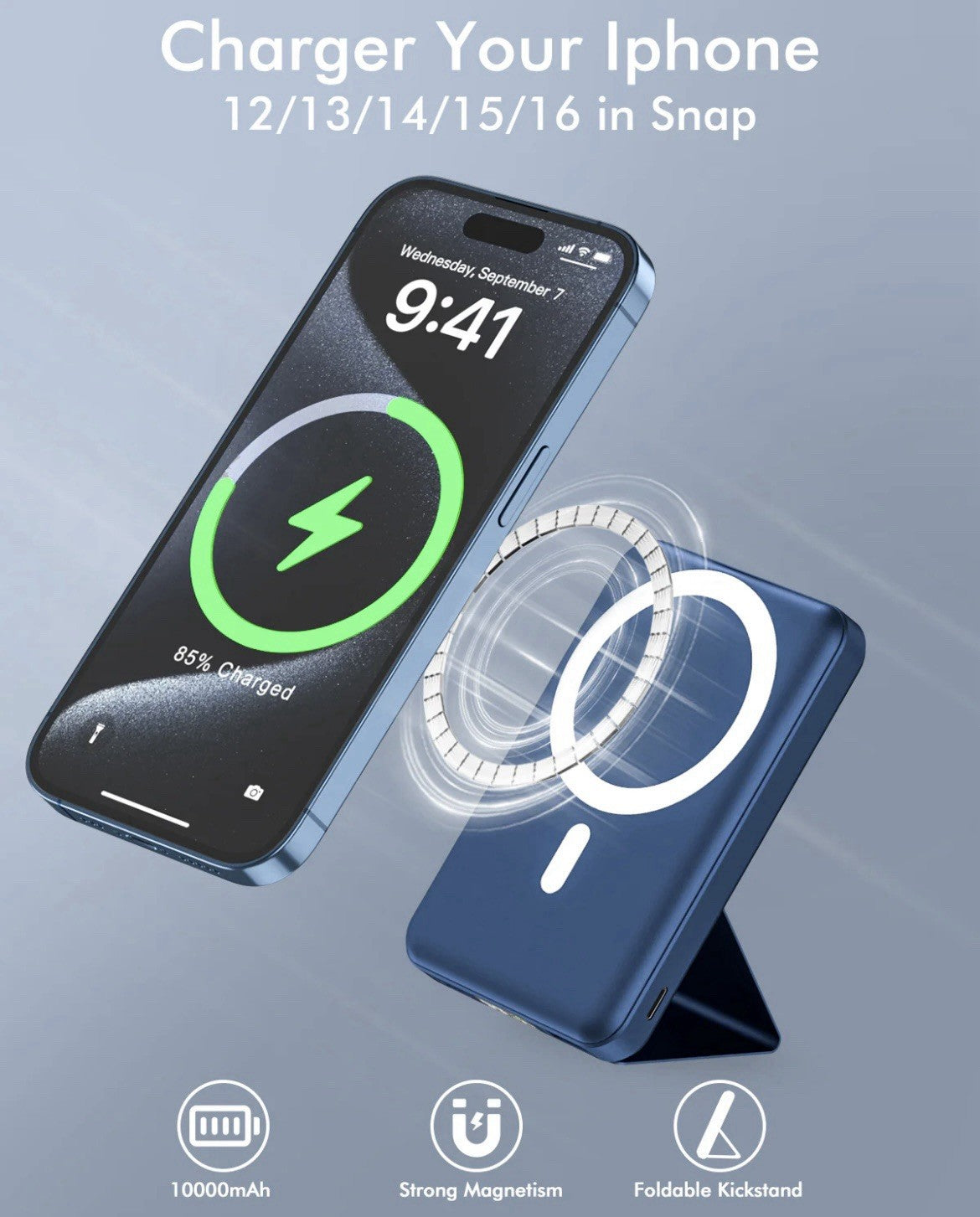 Magnetic Wireless Power Bank 10000mAh – Foldable Mini Fast-Charge Backup